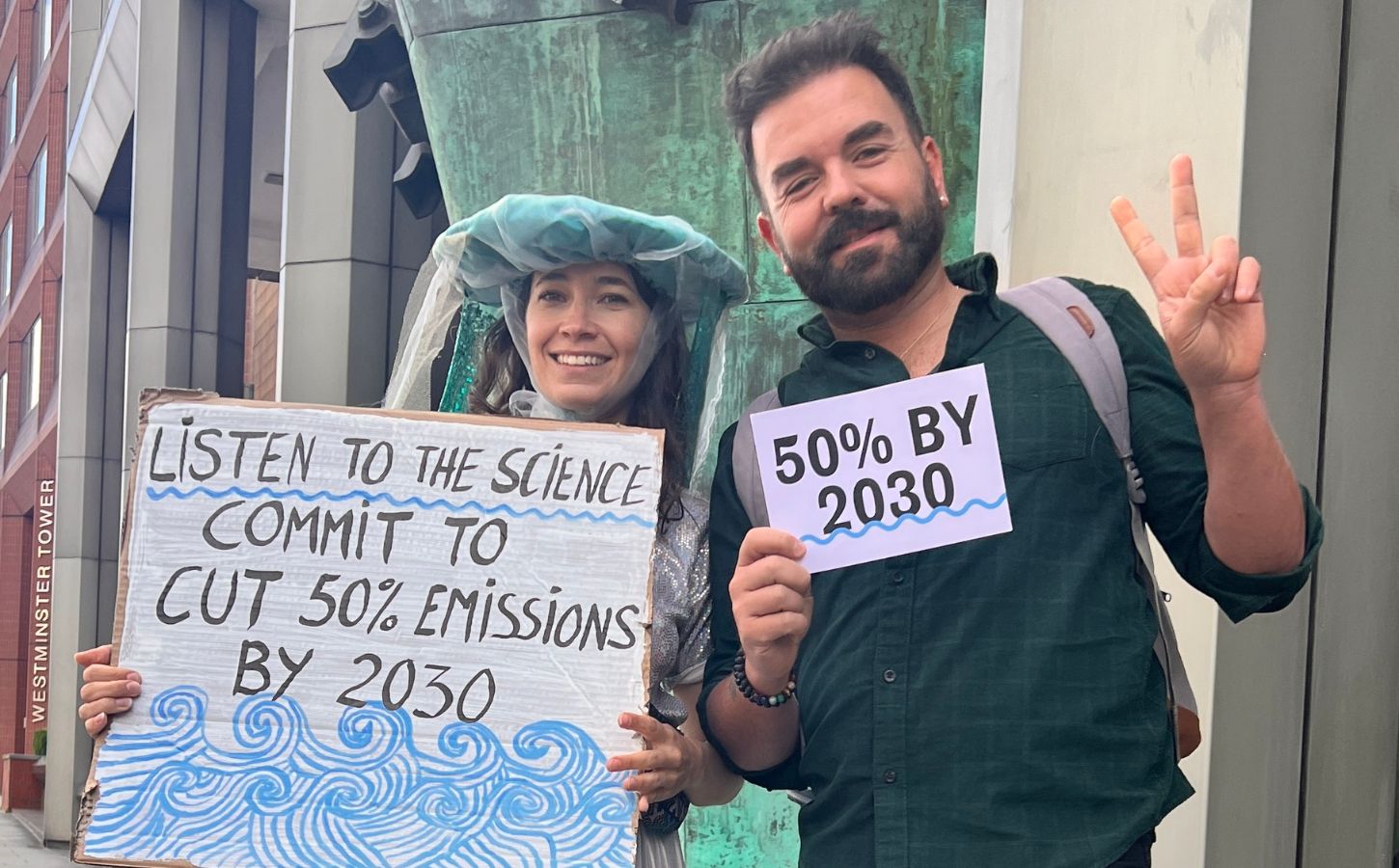 Plant Based News cofounder Robbie Lockie at a London flashmob protest
