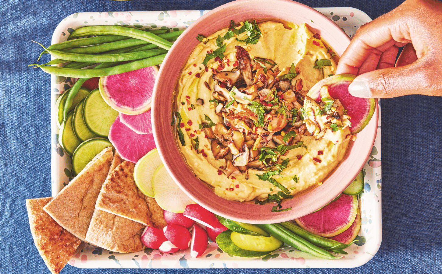 A plate of magical mushroom hummus and some crudities